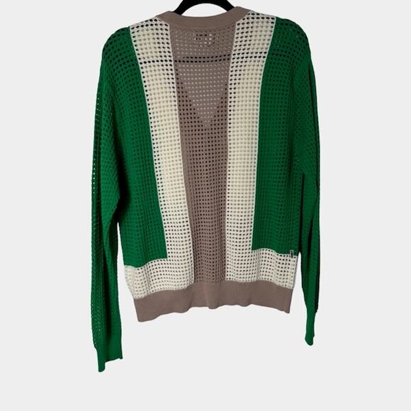 Obey Mens Anderson '60s Cardigan Sweater Button Front Mesh Green Multi Size S - Picture 2 of 7